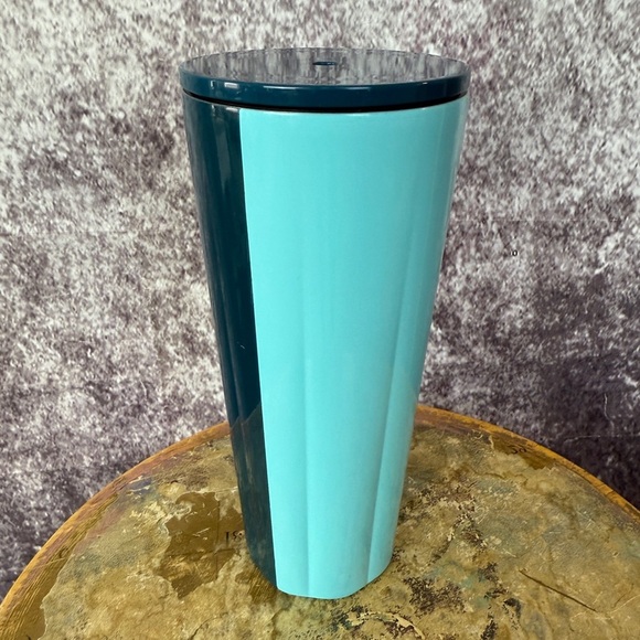 Starbucks 2022 tumbler travel mug Turquoise Teal 2 Tone Metallic Fluted 24 oz - Picture 2 of 10